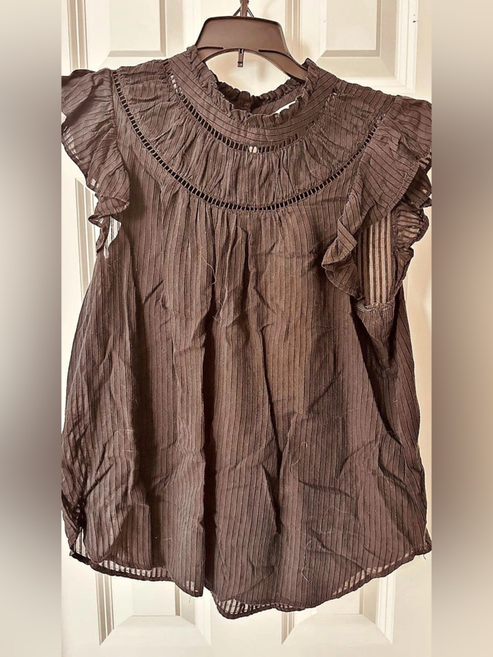 LOFT Ruffled Pleated Black Blouse; Like New